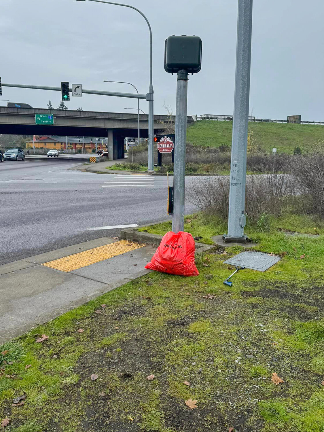 After filling up a City of Centralia trashbag from the Centralia Public Works Department, bags are to be left near the road so they can easily be collected by city staff as seen in this Nov. 30 picture provided by Centralia Clean Team volunteer Albert Blaser.