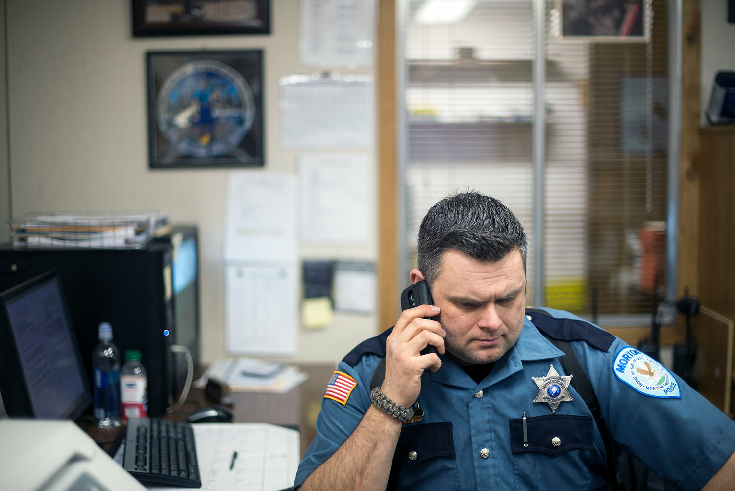 Former Morton Police Chief Roger Morningstar takes a phone call during an interview with The Chronicle in this 2016 file photo.