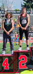 Morton-White Pass runner Max Lowe and Tony Belgiorno stand on the podium at Zaepfel Stadium after taking fourth and second in the 2B boys long jump event in Yakima on Saturday, May 27.