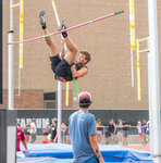 Rainier’s James Meldrum competes in the pole vault finals during the State track and field meet in Yakima on Saturday, May 27.